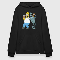 Толстовка-худи оверсайз Drunk Homer and Bender, цвет: черный