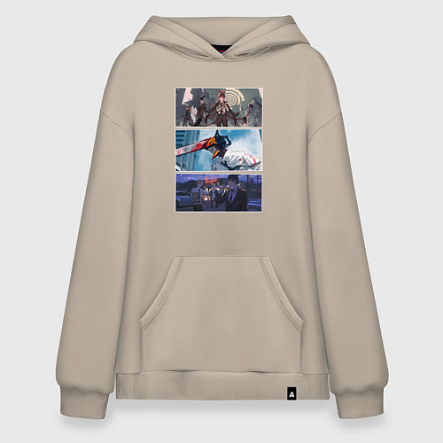 Худи оверсайз Чел-бензопила аниме / Миндальный – фото 1