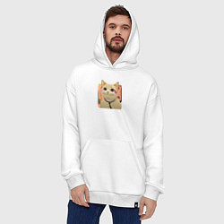 Толстовка-худи оверсайз Cat smiling meme art, цвет: белый — фото 2