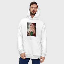 Толстовка-худи оверсайз Новогодняя эльфийка, цвет: белый — фото 2