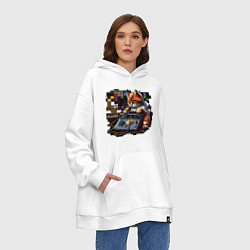 Толстовка-худи оверсайз Пиксельный котик RJ, цвет: белый — фото 2