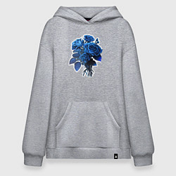 Толстовка-худи оверсайз Букет и синие розы, цвет: меланж