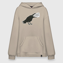 Толстовка-худи оверсайз Кричащая ворона, цвет: миндальный