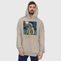 Толстовка-худи оверсайз Космонавт на луне в стиле Ван Гог, цвет: миндальный — фото 2