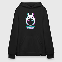 Толстовка-худи оверсайз Символ Totoro в стиле glitch, цвет: черный