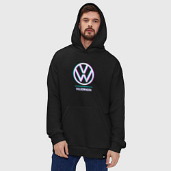 Толстовка-худи оверсайз Значок Volkswagen в стиле glitch, цвет: черный — фото 2