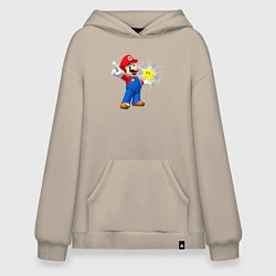 Толстовка-худи оверсайз Марио держит звезду, цвет: миндальный