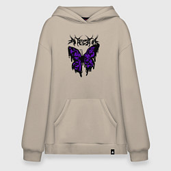 Толстовка-худи оверсайз Gothic black butterfly, цвет: миндальный