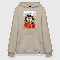 Толстовка-худи оверсайз Гагарин арт, цвет: миндальный