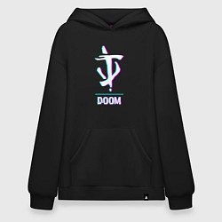 Толстовка-худи оверсайз Doom в стиле glitch и баги графики, цвет: черный