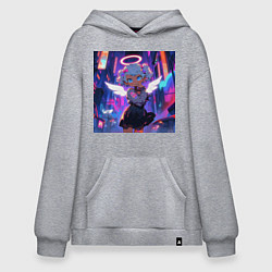 Толстовка-худи оверсайз Милая школьница-ангел в свете неона, цвет: меланж