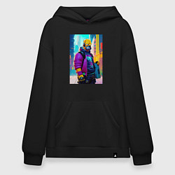 Толстовка-худи оверсайз Homer Simpson - city - cyberpunk, цвет: черный