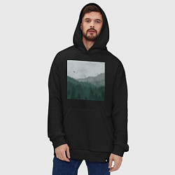 Толстовка-худи оверсайз Туманные холмы и лес, цвет: черный — фото 2