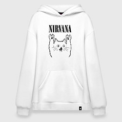 Толстовка-худи оверсайз Nirvana - rock cat, цвет: белый