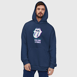 Толстовка-худи оверсайз Rolling Stones glitch rock, цвет: тёмно-синий — фото 2