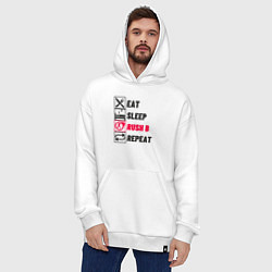 Толстовка-худи оверсайз Eat sleep rush b repeat, цвет: белый — фото 2