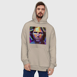 Толстовка-худи оверсайз Jim Morrison neon portrait art, цвет: миндальный — фото 2