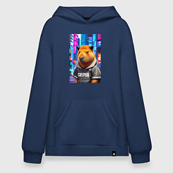 Толстовка-худи оверсайз Cool capybara - urban style - neural network, цвет: тёмно-синий