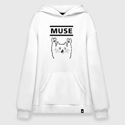 Толстовка-худи оверсайз Muse - rock cat, цвет: белый