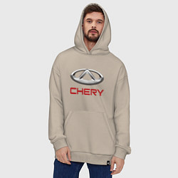 Толстовка-худи оверсайз Chery - лого, цвет: миндальный — фото 2