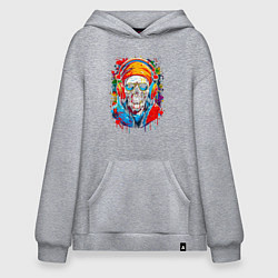 Толстовка-худи оверсайз Череп в бандане очках и наушниках, цвет: меланж