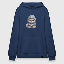 Толстовка-худи оверсайз Злой кот в капюшоне, цвет: тёмно-синий