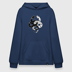 Худи оверсайз Змеи инь и янь - черное белое