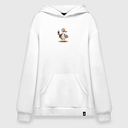 Толстовка-худи оверсайз Смешной гусь с бокалом вина, цвет: белый