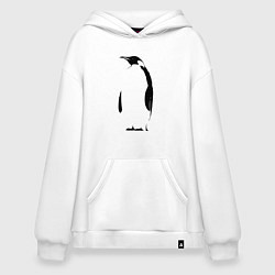 Толстовка-худи оверсайз Пингвин стоит трафарет, цвет: белый
