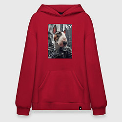 Толстовка-худи оверсайз Dude bull terrier in New York - ai art, цвет: красный