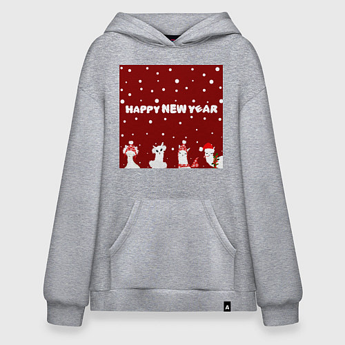 Худи оверсайз Новогодние ламы в шапочках / Меланж – фото 1