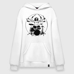 Толстовка-худи оверсайз Vitruvian six hand drummer, цвет: белый