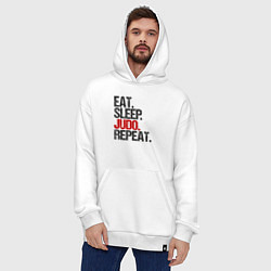 Толстовка-худи оверсайз Eat sleep judo repeat, цвет: белый — фото 2