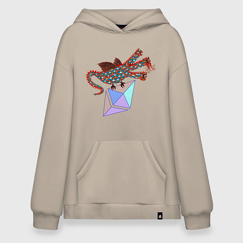 Худи оверсайз Дракон с монетой Эфириума / Миндальный – фото 1