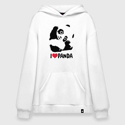 Толстовка-худи оверсайз I love panda, цвет: белый