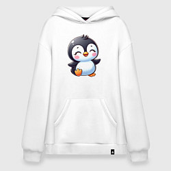 Толстовка-худи оверсайз Маленький радостный пингвинчик, цвет: белый