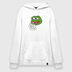 Толстовка-худи оверсайз Pepe feels good man, цвет: белый