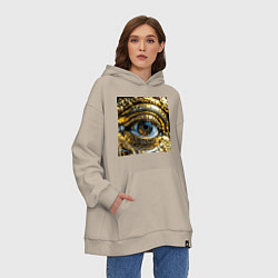 Толстовка-худи оверсайз Глаз металлический желтого цвета в стиле стимпанк, цвет: миндальный — фото 2