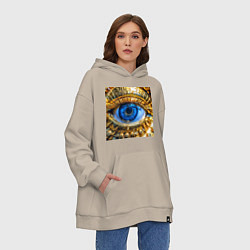 Толстовка-худи оверсайз Глаз металлический голубой в стиле стимпанк, цвет: миндальный — фото 2