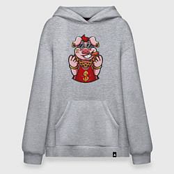 Толстовка-худи оверсайз Богатый свин, цвет: меланж
