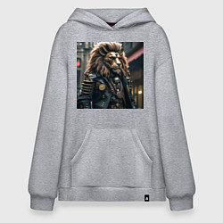Толстовка-худи оверсайз Лев в кожаном костюме в стиле стимпанк, цвет: меланж