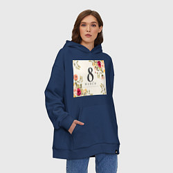 Толстовка-худи оверсайз Цветочный фон 8 марта, цвет: тёмно-синий — фото 2