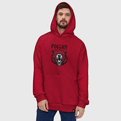 Толстовка-худи оверсайз Медведь Россия, цвет: красный — фото 2