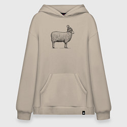 Толстовка-худи оверсайз Овца в шапке с помпоном, цвет: миндальный