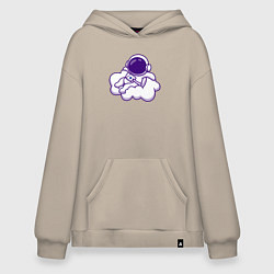 Толстовка-худи оверсайз Космонавт на облачке, цвет: миндальный