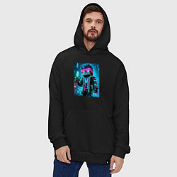 Толстовка-худи оверсайз Minecraft - neon character ai art, цвет: черный — фото 2