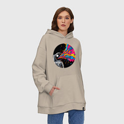 Толстовка-худи оверсайз Космонавт с разноцветными брызгами, цвет: миндальный — фото 2