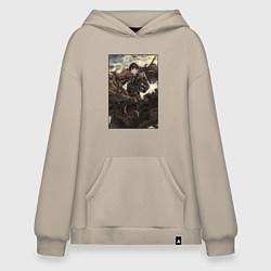 Толстовка-худи оверсайз Чжун Ли - дракон, цвет: миндальный