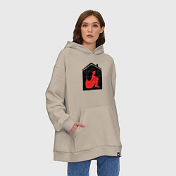 Толстовка-худи оверсайз Сижу дома, цвет: миндальный — фото 2