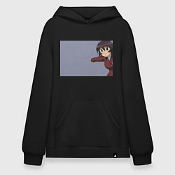Толстовка-худи оверсайз Azumanga Daioh Кагура - показывает пальцем мем, цвет: черный
